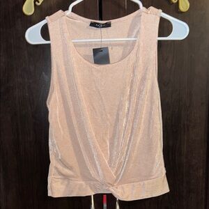 21 Saints champagne Sleeveless Crop Tie Front Tank Top